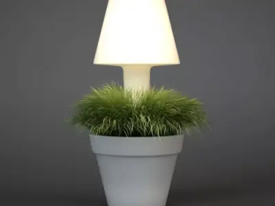 White Lamp In A Green Grass Pot 3D model