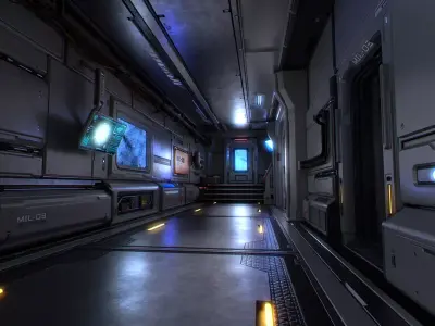 Scifi  Modular Room Corridor Laboratory Kit Low-poly 3D model