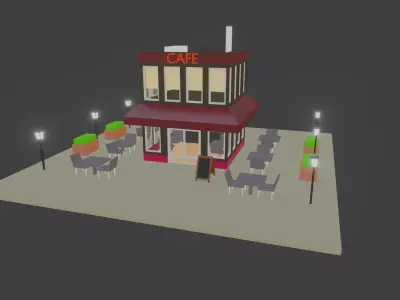 lowpoly cafe Low-poly 3D model