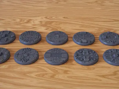 PACK 1 - 10 SCIFI MINIATURE BASES 50mm 3D Print Ready  3D print model