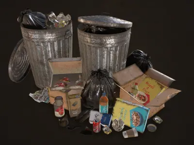 Urban Trash Pack Vol 1 Low-poly 3D model purchase