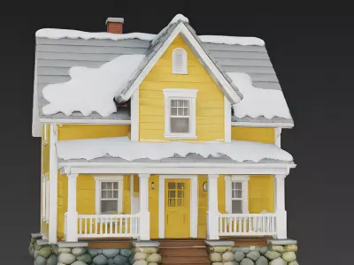 Bright Yellow Winter Suburban House 3D Model Low-poly 3D model