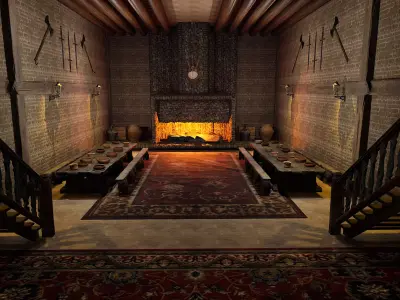 Medieval Celtic Village House Tavern 5 Rooms Exterior Interior 3D model