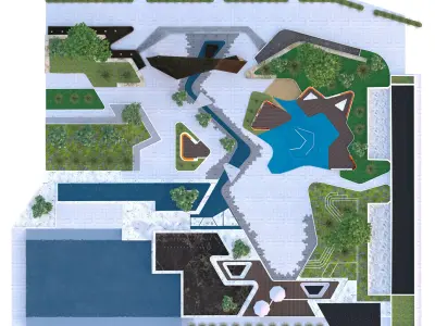 Modern Urban Park Environment 3D Model Low-poly 3D model