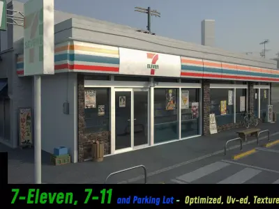 7 eleven  7 11 Store and street Low-poly 3D model