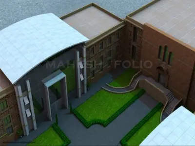 Building brick with grass in front 3D model