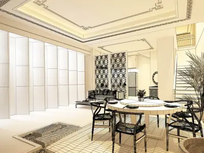 Business Restaurant - Coffee - Banquet  150 3D model
