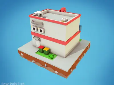 Cartoon City Cinema Low-poly 3D model