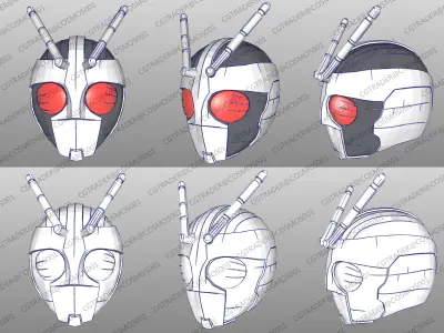 Kamen Rider RX Robo Rider Helmet paper papekura Low-poly 3D model