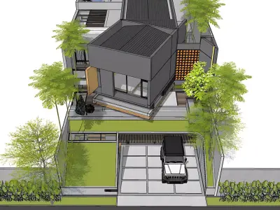 3D Model Modern 2 Story Contemporary House Facade Cantilever  3D model