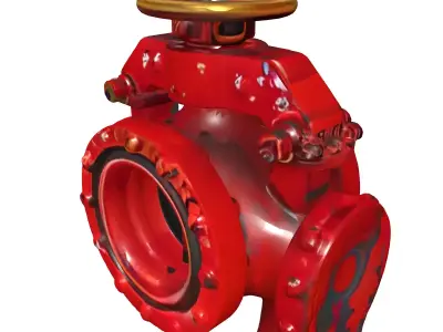 Industrial Red Butterfly Valve Low-poly 3D model