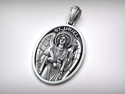Saint Uriel Archangel Oval Medal Catholic Christian Pendant 3D print model