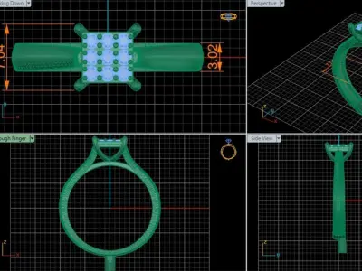 Woman square solitare ring- 3dm and stl 3D print model