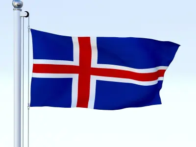 Animated Iceland Flag Low-poly 3D model