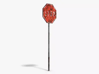Damaged Stop Sign Low-poly 3D model