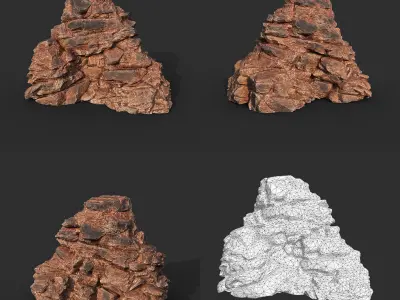 Low poly Black Yellow Desert Rock B 211120 Low-poly 3D model