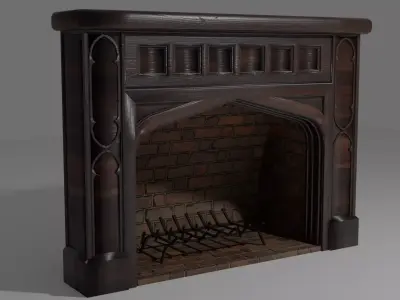 Wooden Mantle Fireplace with Fire Grate Low-poly 3D model