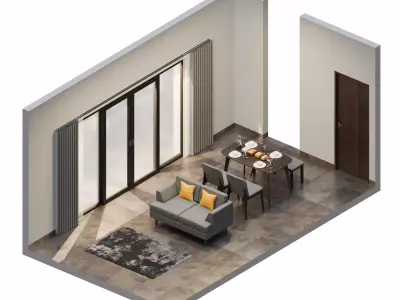 Isometric Open Space Dining Living Room 3D model