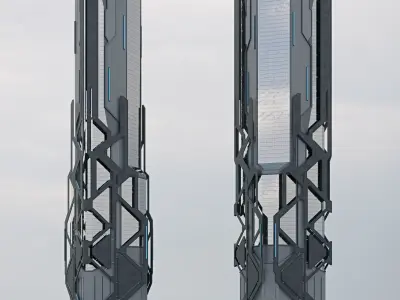 Futuristic sci-fi skyscraper building 3D model purchase
