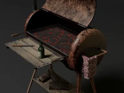 BBQ Grill Rust LowPoly 3D Model 3D model