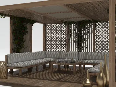 Wood Gazebo with ivy plant 3D model