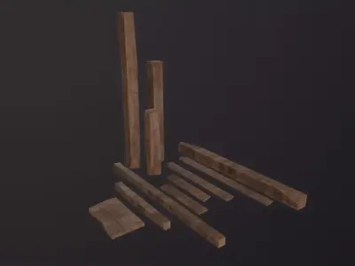 Wooden Planks and Beams 3D Model Low-poly 3D model