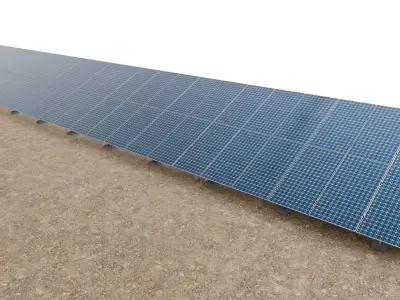 Lowpoly Ground Mounted Solar Panels-26 Rows of PV Modules Low-poly 3D model