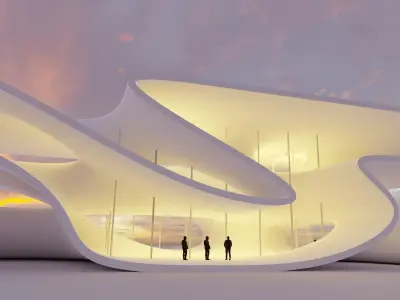 Sci Fi Exhibition Hall Interior with real world scale Low-poly 3D model