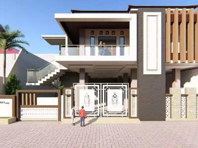 House with garden parking and swimming pool 3D model