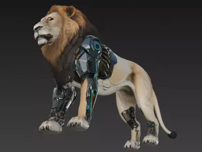Cyber Lion Creature Model Low-poly 3D model