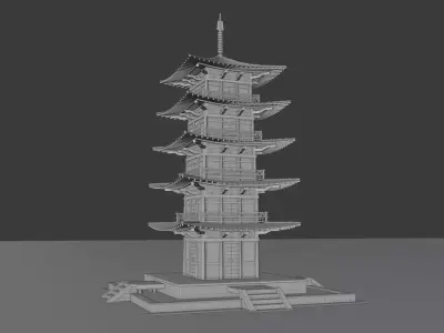 Japanese Pagoda Asian Temple High Detail PBR Textures 3D model