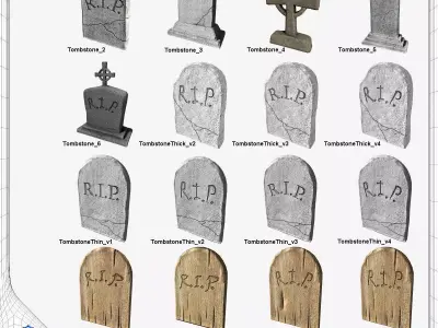 Tombstone Pack Low-poly 3D model
