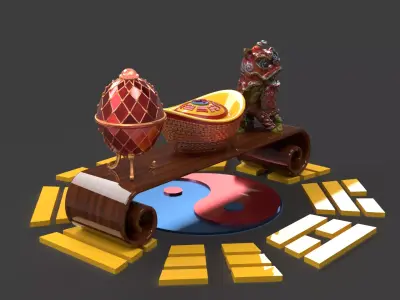 Chinese Gold Ingot Sculpture  Low-poly 3D model