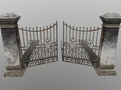 wall set two wrought iron gates Low-poly 3D model