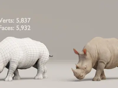 Rigged Baby Rhino And Adult Rhino Low-poly 3D model