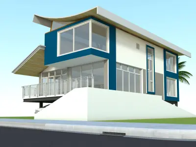 Modern House Design with Curve Roofing 3D model