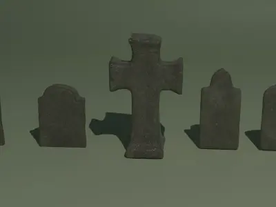 5 Worn Grave Stones Pack 3D model