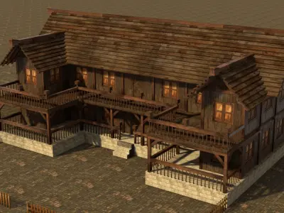 old village medieval city house low poly Low-poly 3D model