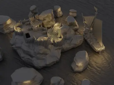 Small Pirate Cove  Tabletop Terrain 28 mm 3D print model