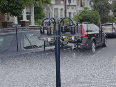 Street Light -7- Blue Version -4 Lamps- Low-poly 3D model