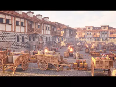 Medieval Market Bazaar Props Kit Low-poly 3D model