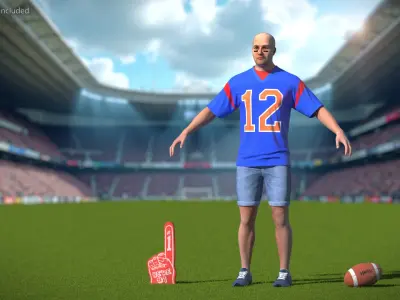  Football Fan Character with Foam Finger and Ball 