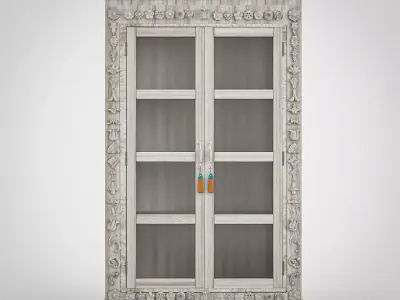 Showcase Carved Two Wooden Doors Free 3D model