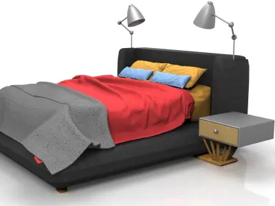 Bed in Black Leather Free 3D model