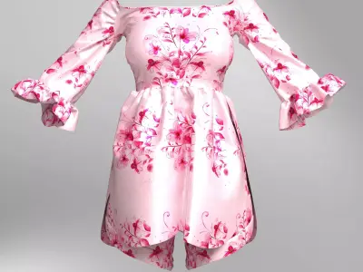 Short Pink Floral Dress Free 3D model
