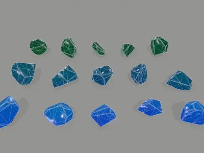 crystal set of stones Low-poly 3D model