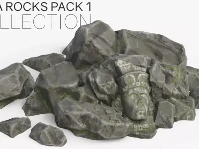 Maya Rock Set Bundle - Grey Jagged Stone 3D Model Pack