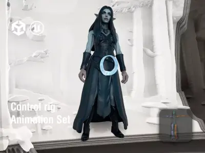 Nocturnal Forest Elf Moon Mage with Luminescent Markings Low-poly 3D model