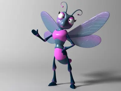 Cartoon Dragonfly RIGGED Low-poly 3D model