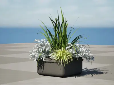 Urban Street Planter with Colorful Flowers Low-poly 3D model